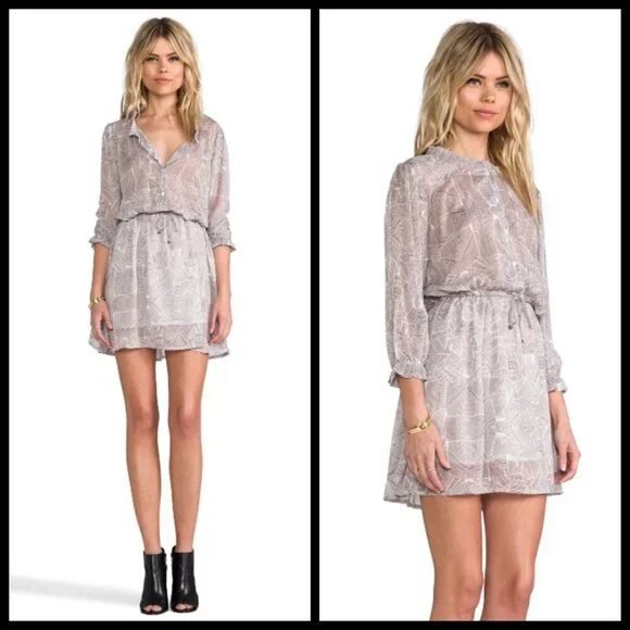 💕ANINE BING💕 Geometric Print Mini Dress ~ Charcoal XS